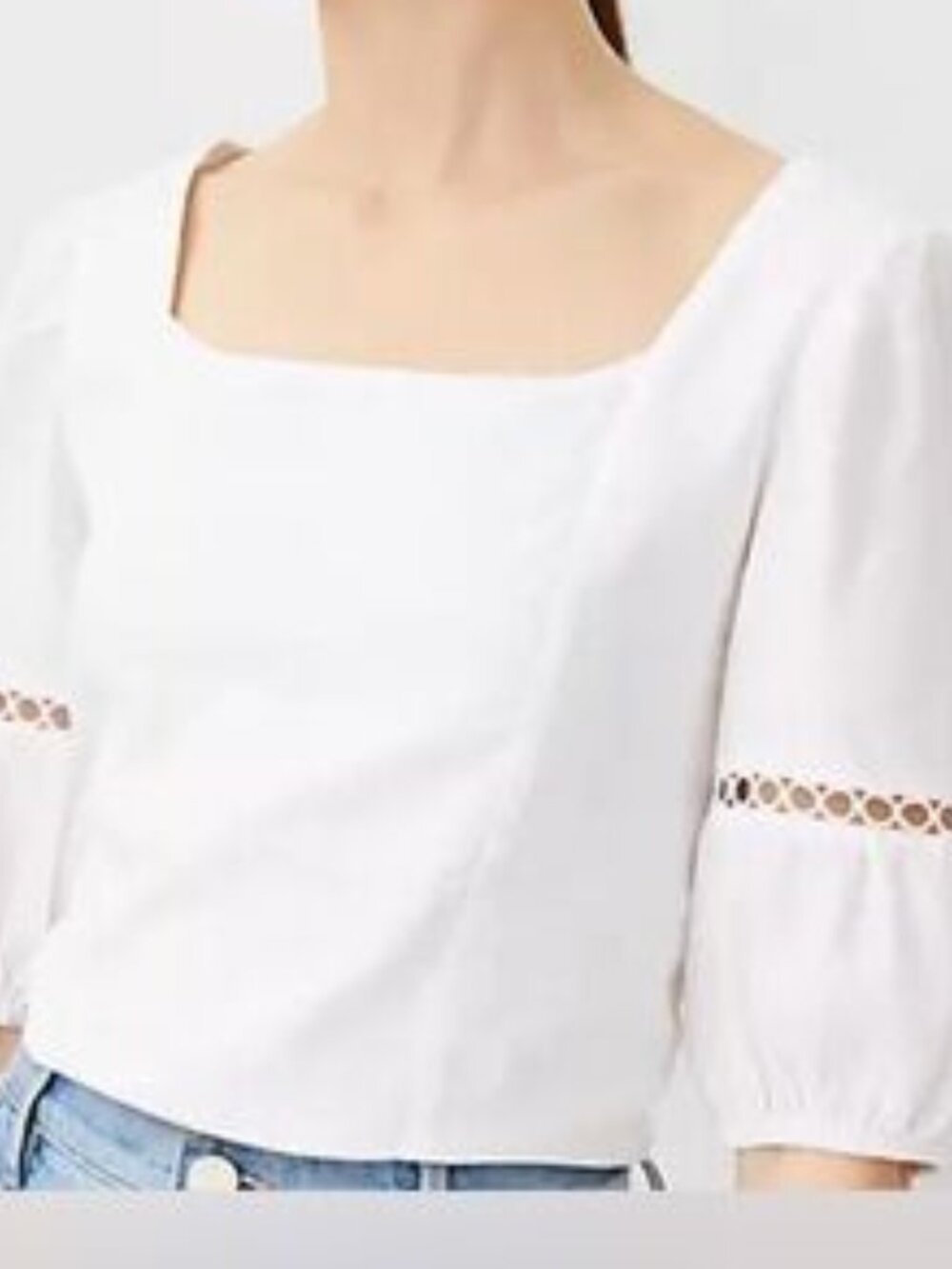 Ann Taylor White Square-Neck Puff Sleeve Crop Top
